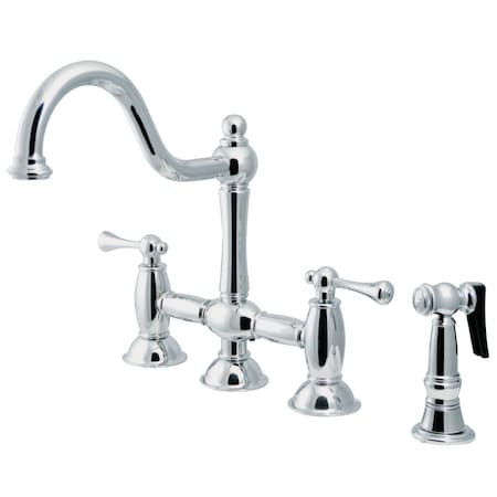Kingston Brass KS3791BLBS Restoration Bridge Kitchen Faucet W/ Brass Sprayer, Chrome KS3791BLBS